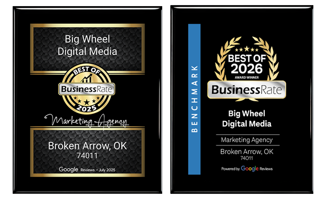 Big Wheel Digital Media Best of Broken Arrow Marketing Agency Award – full-service digital marketing, website design, SEO, video production and advertising agency in Broken Arrow, Oklahoma.